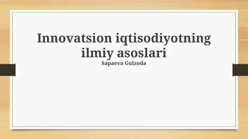 Innovatsiya ekotizimining ilmiy asoslari