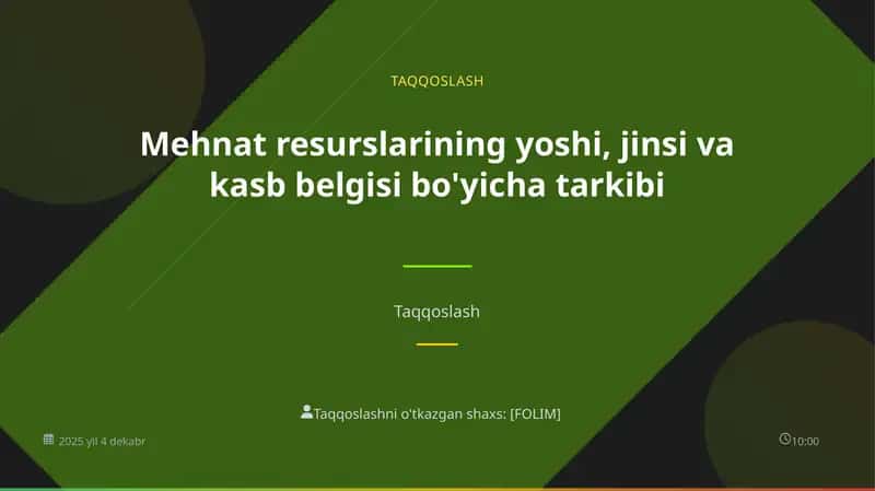 Mehnat resurslarining yoshi, jinsi va kasb belgisi bo'yicha tarkibi