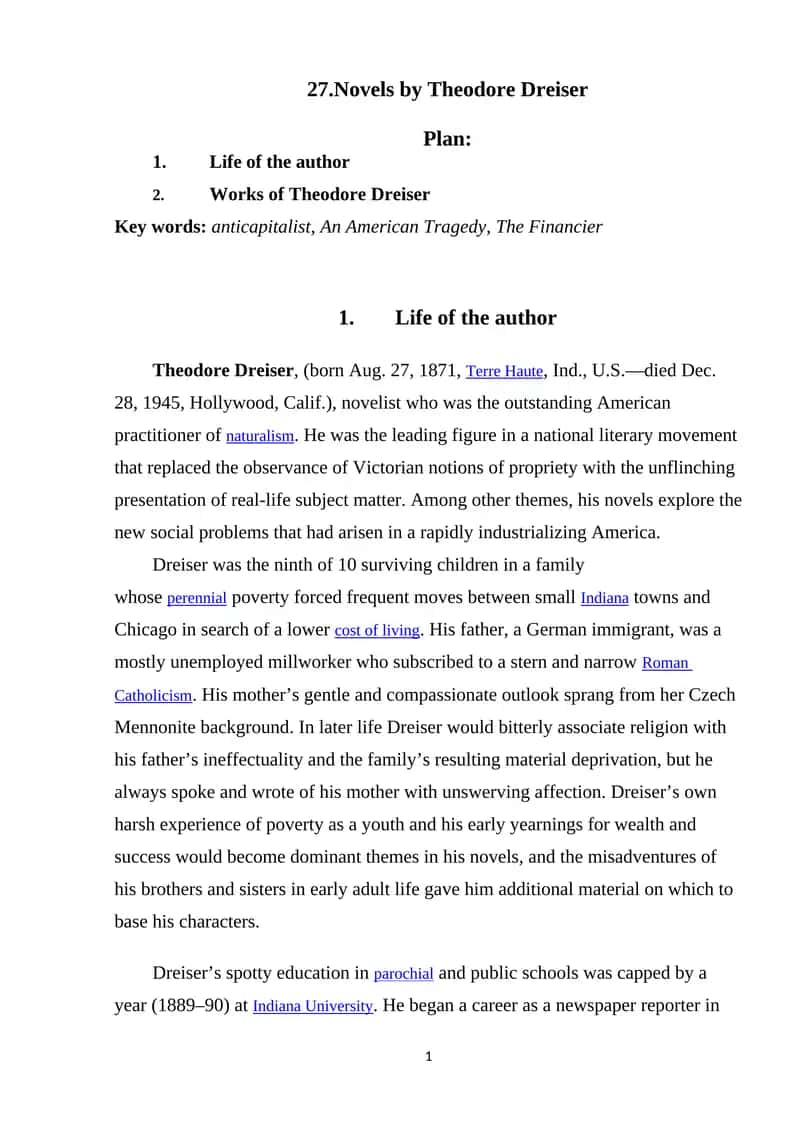 Novels by Theodore Dreiser