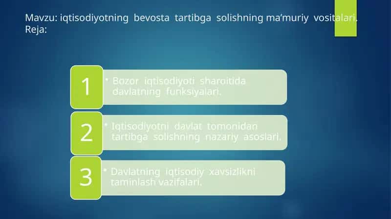 iqtisodiyotning bevosta tartibga solishning ma’muriy vositalari