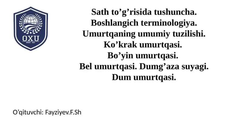 Asosiy Anatomik Satxlar