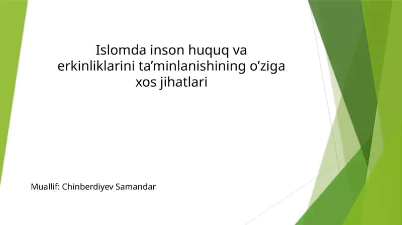 Islomda inson huquq va erkinliklarini ta’minlanishining o’ziga xos jihatlari