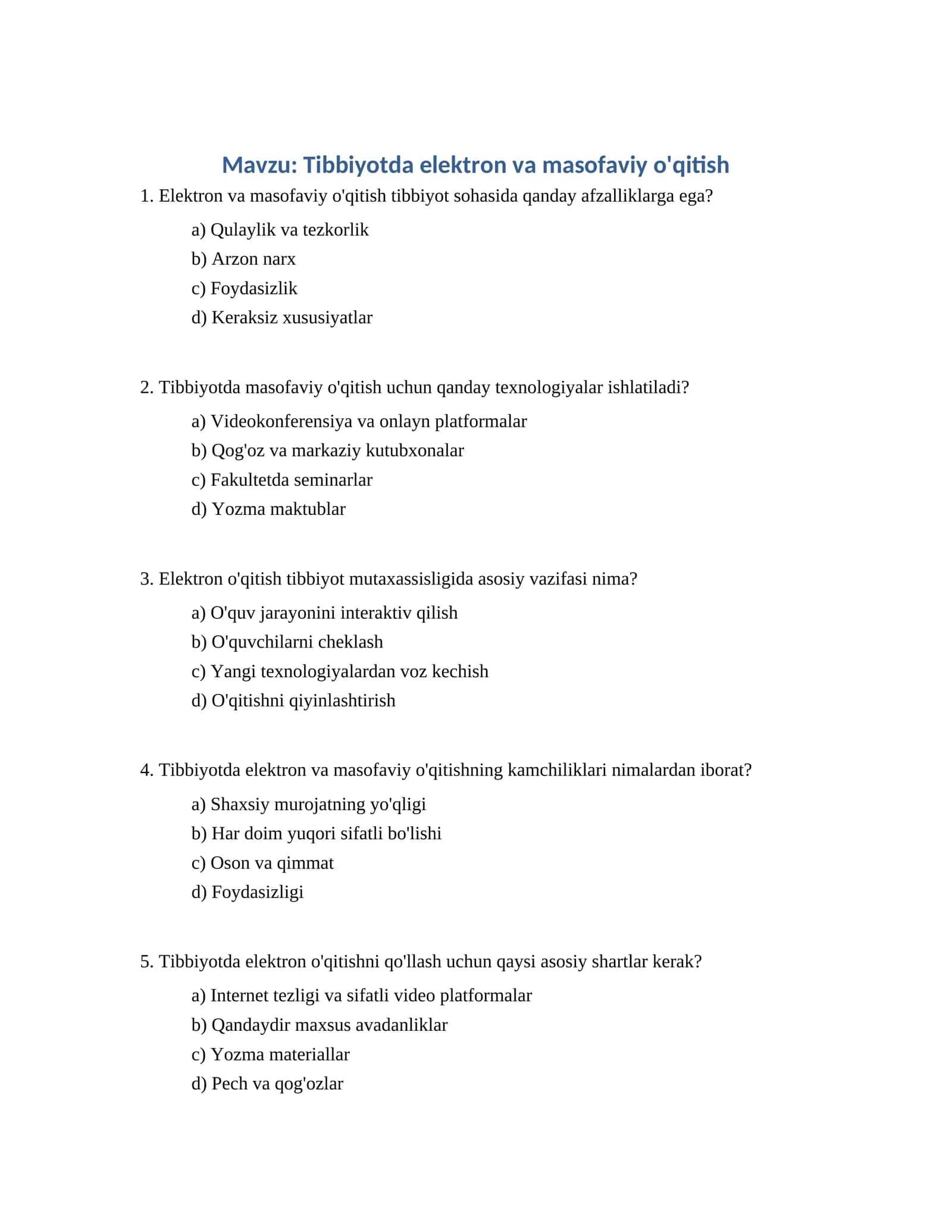 Tibbiyotda elektron va masofaviy o'qitish