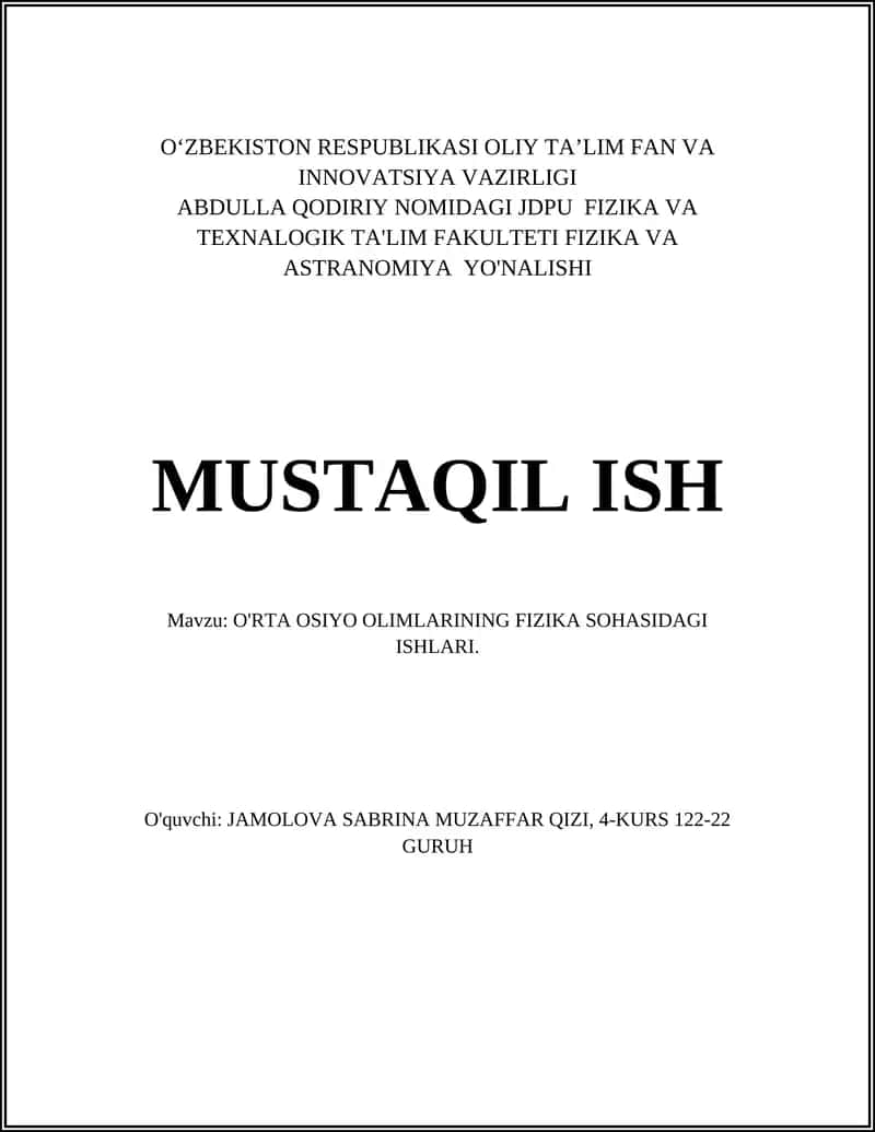 Fizikaga oid eksperimental va nazariy ishlari