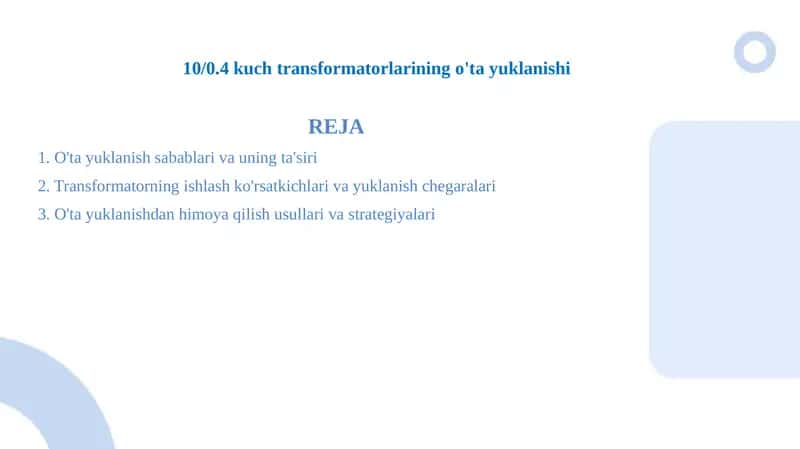 10 0.4 kuch transformatorlarining o'ta yuklanishi