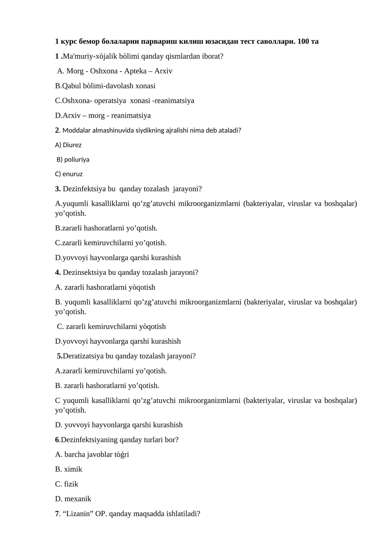Ma'muriy-xòjalik bòlimi qanday qismlardan iborat?
