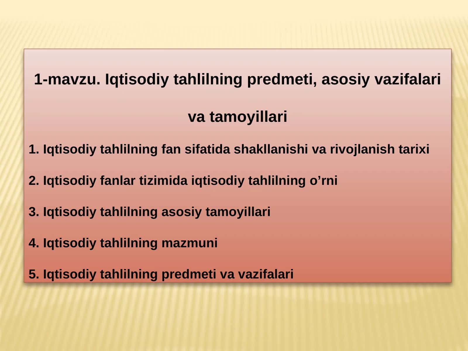Iqtisodiy tahlilning predmeti, asosiy vazifalari vatamoyillari