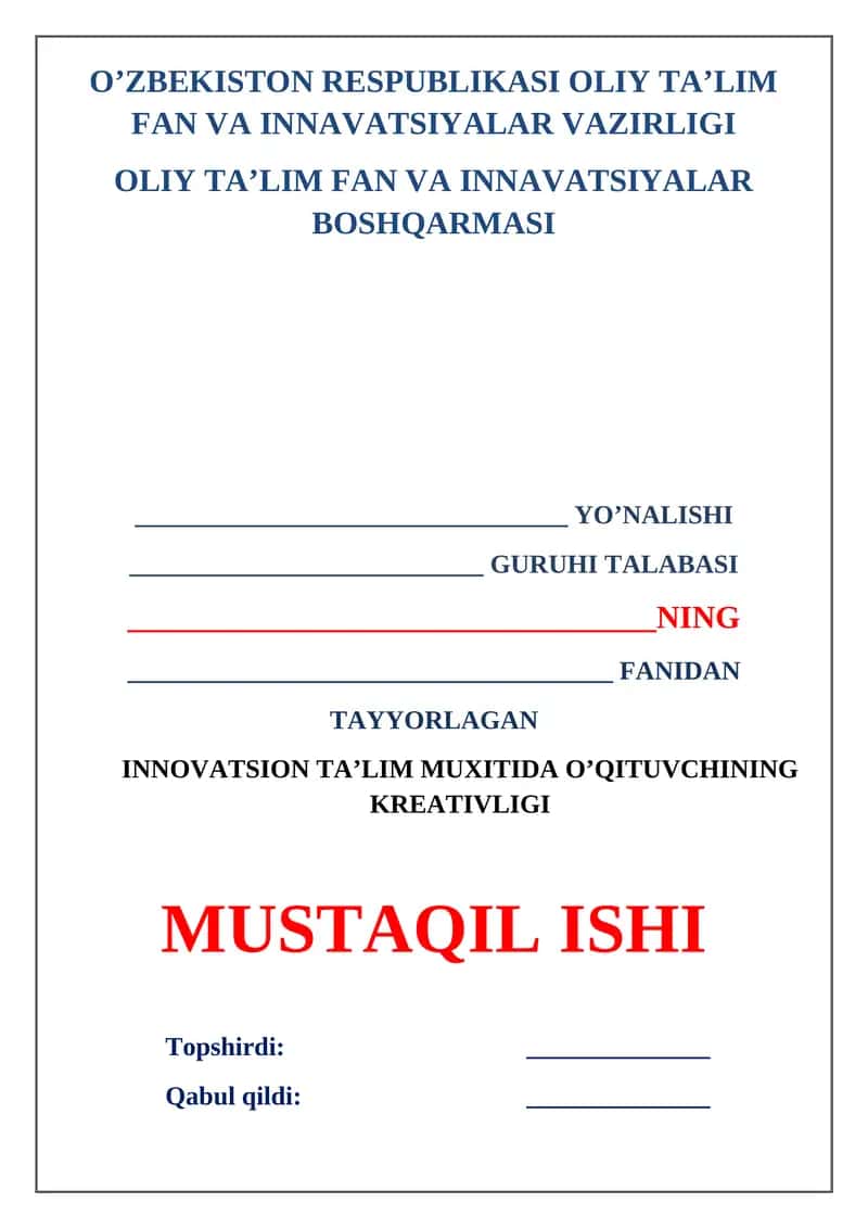 Innovatsion ta’lim muhitida o’qituvchining kreativligi