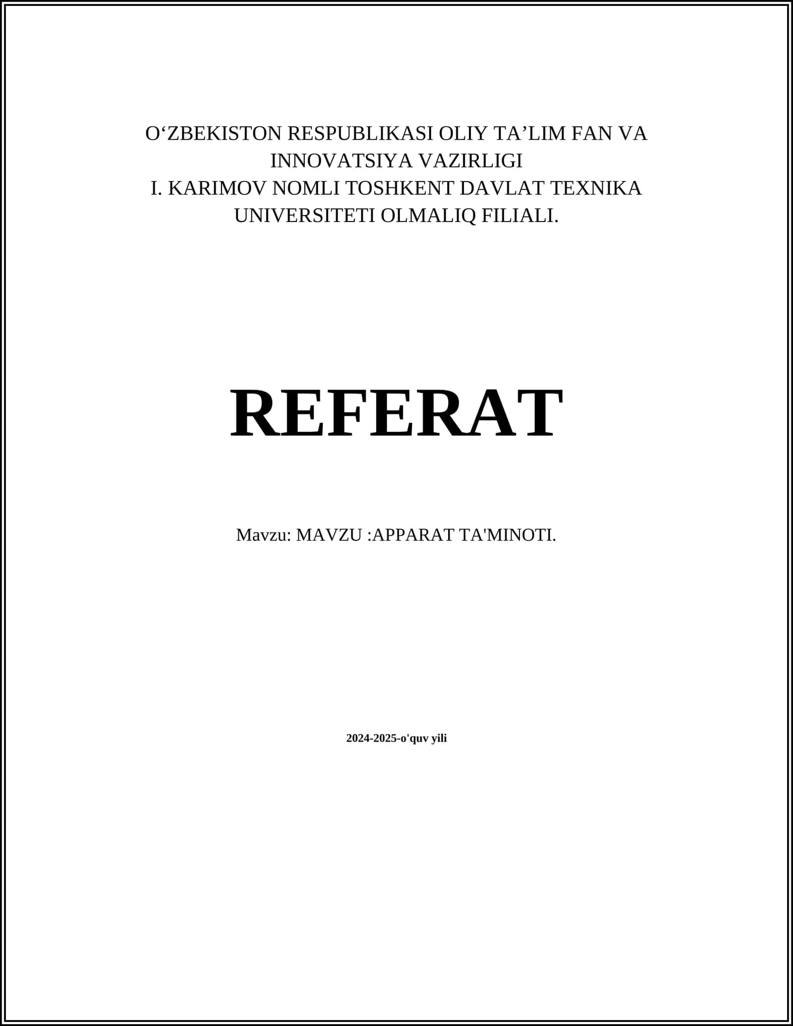 APPARAT TA'MINOTI