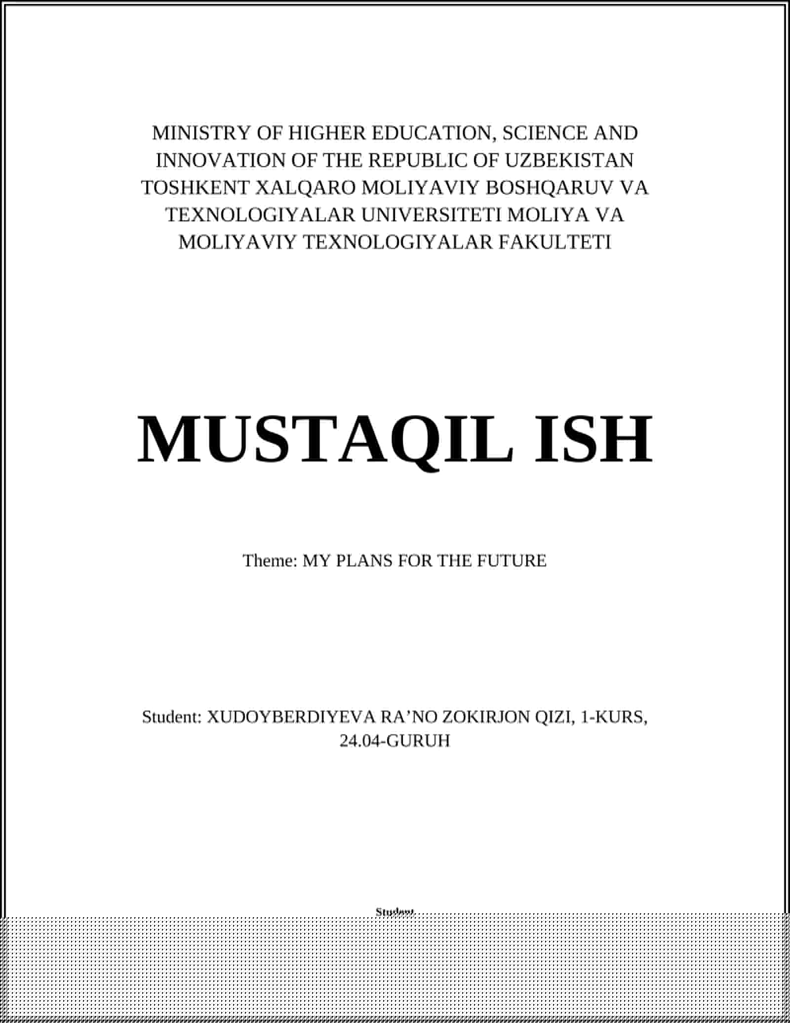 MY PLANS FOR THE FUTURE