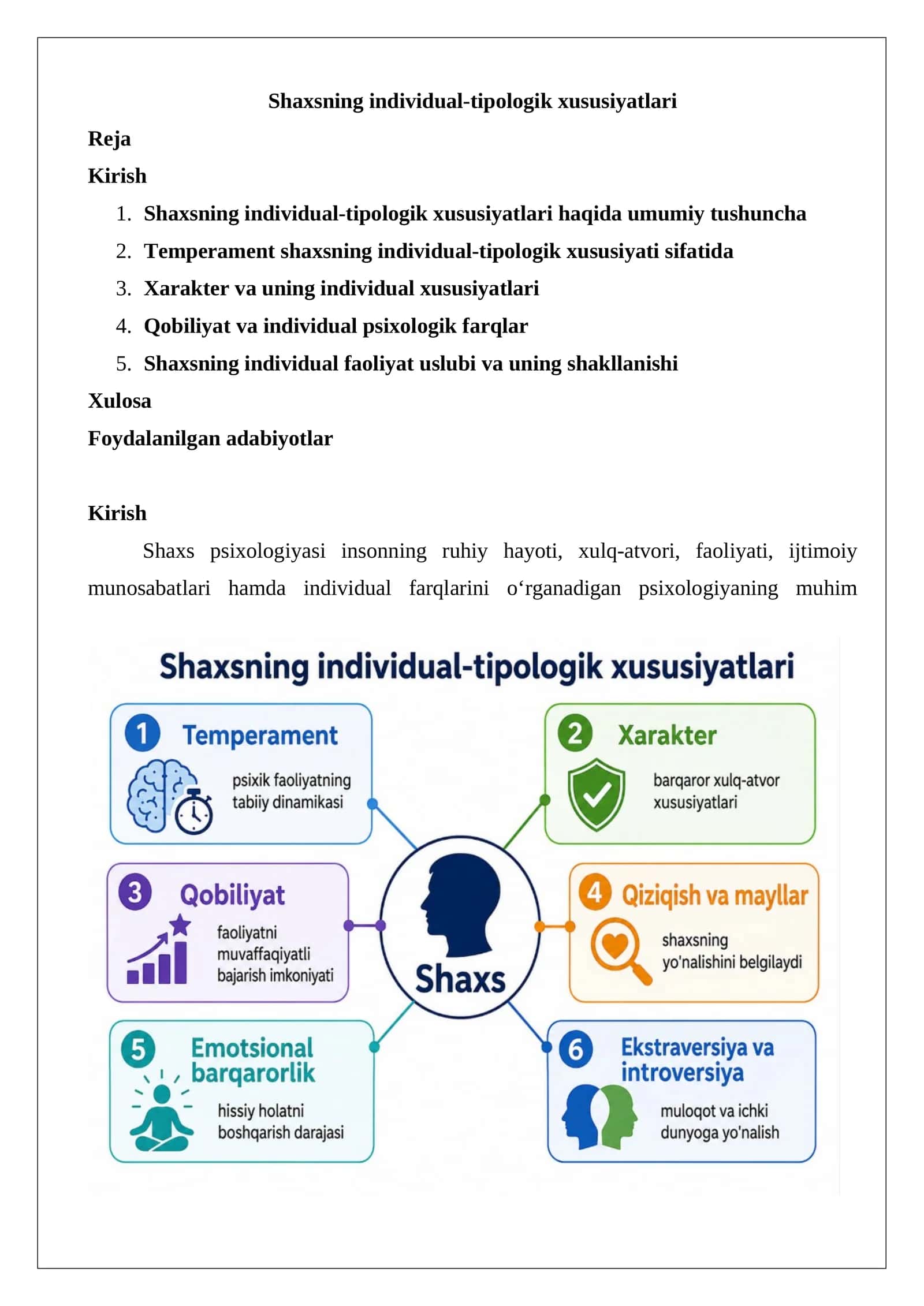 Shaxsning individual-tipologik xususiyatlari.