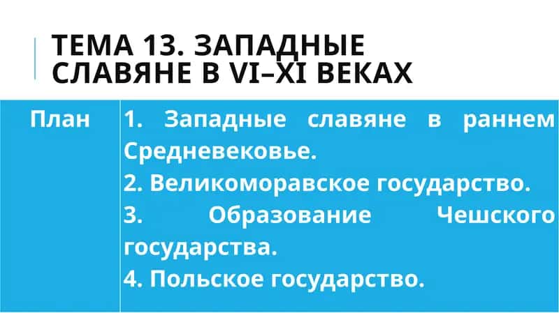 Тема 13. Западные славяне в VI–XI веках