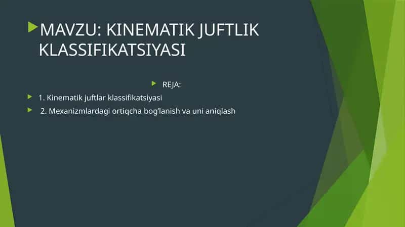 KINEMATIK JUFTLIK KLASSIFIKATSIYASI