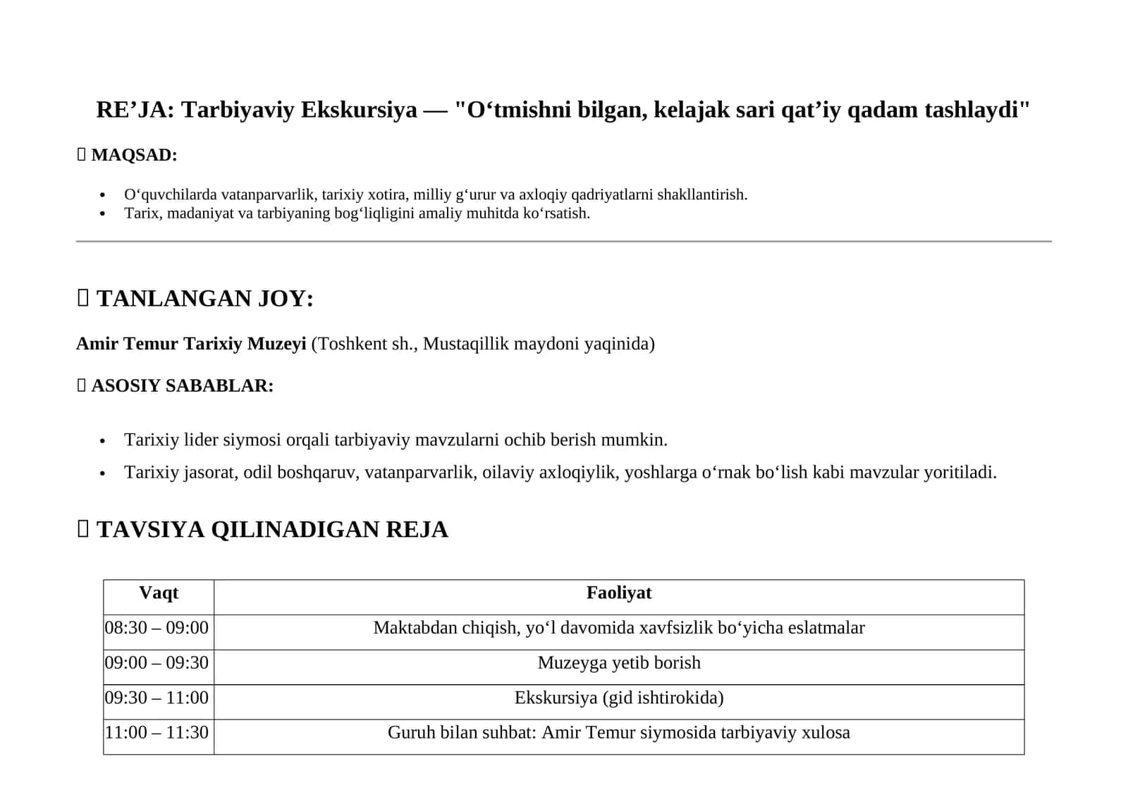 Tarbiyaviy Ekskursiya