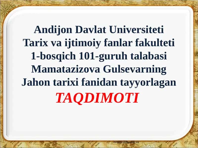 Jahontarixifanidantayyorlagan
