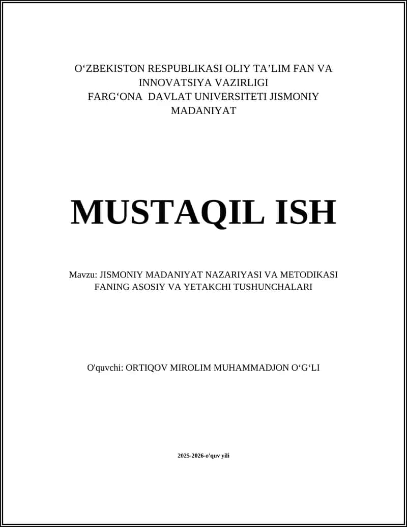 JISMONIY MADANIYAT NAZARIYASI VA METODIKASI FANING ASOSIY VA YETAKCHI TUSHUNCHALARI
