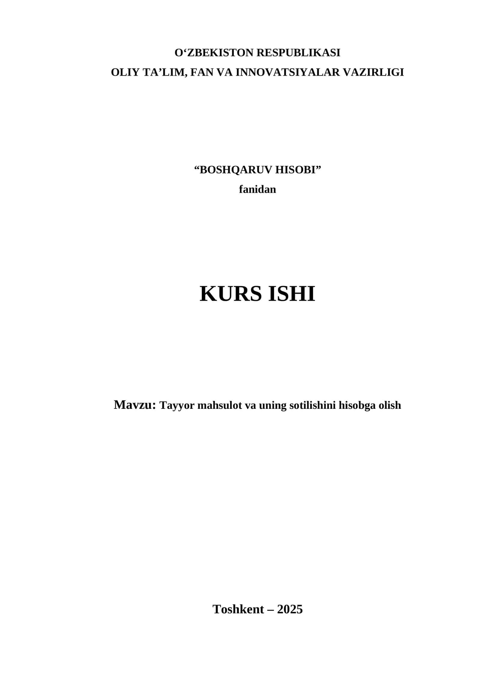 Tayyor mahsulot va uning sotilishini hisobga olish