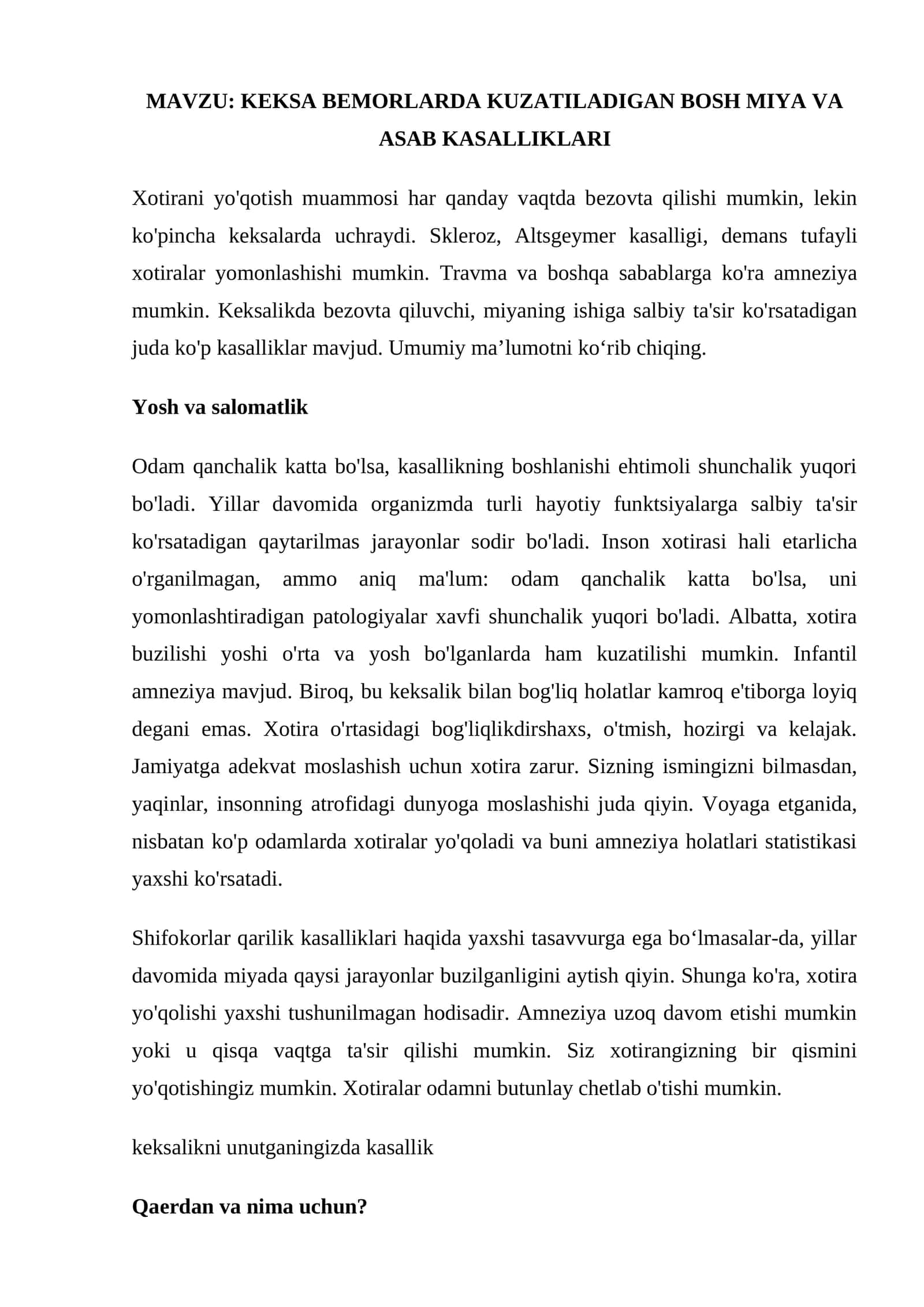 Behorlarda kuzatiladigan bosh miya va asab kasalliklari
