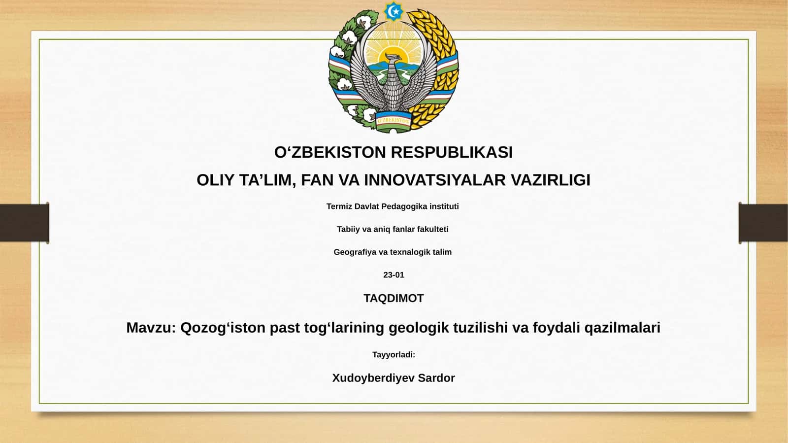 Qozog‘iston past tog‘larining geologik tuzilishi va foydali qazilmalari