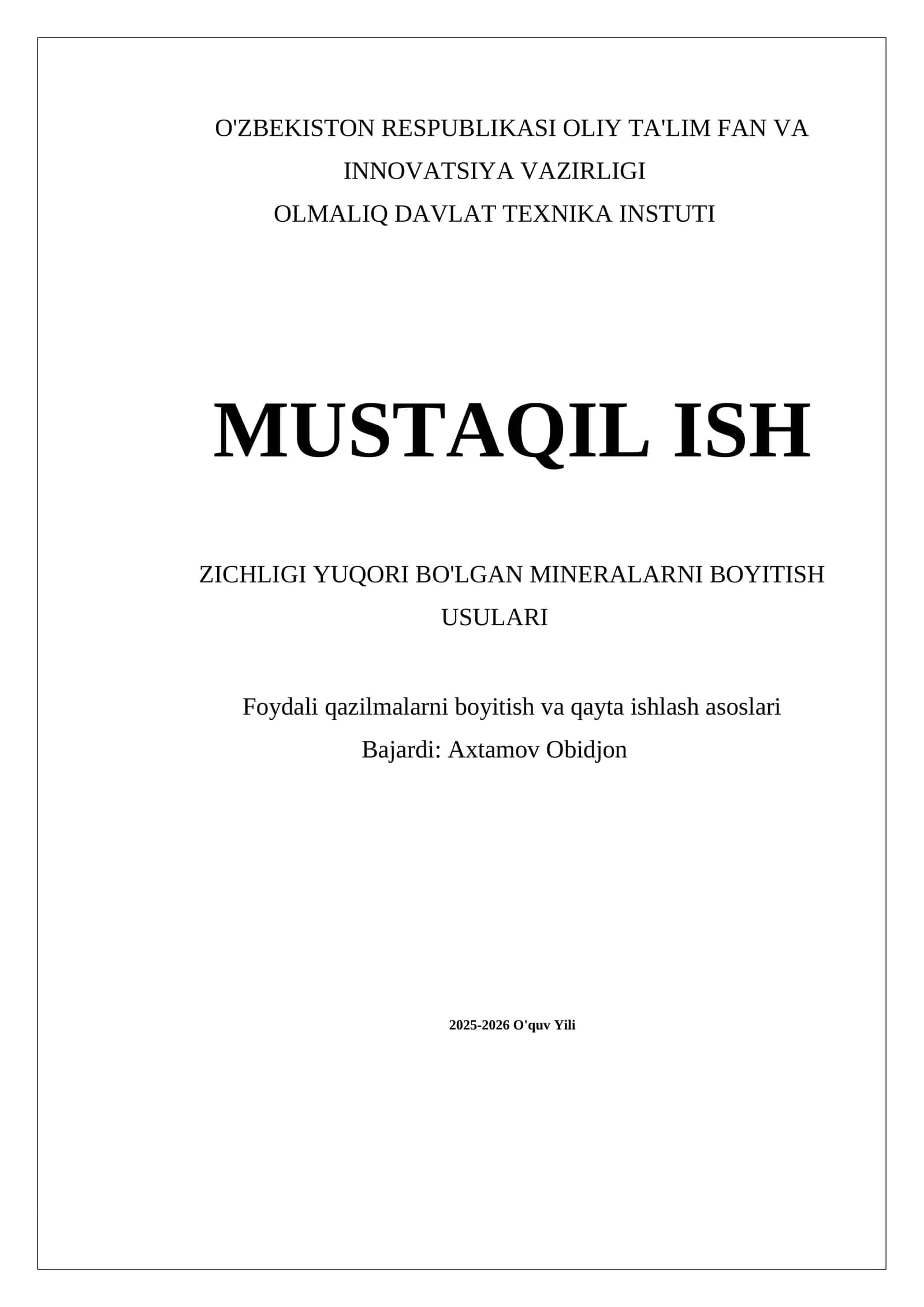 ZICHLIGI YUQORI BO'LGAN MINERALARNI BOYITISH USULARI