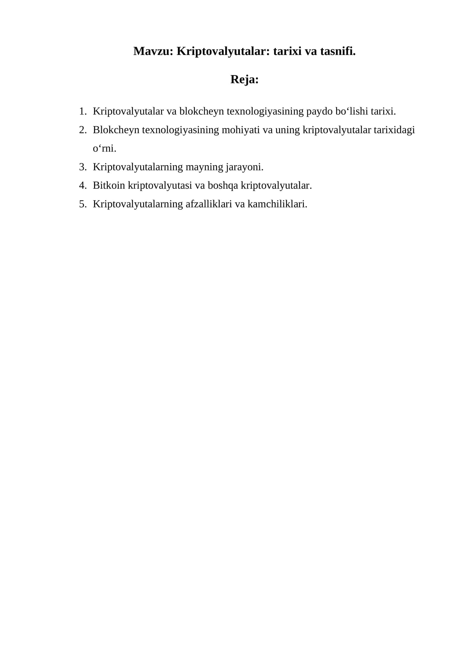 Kriptovalyutalar: tarixi va tasnifi