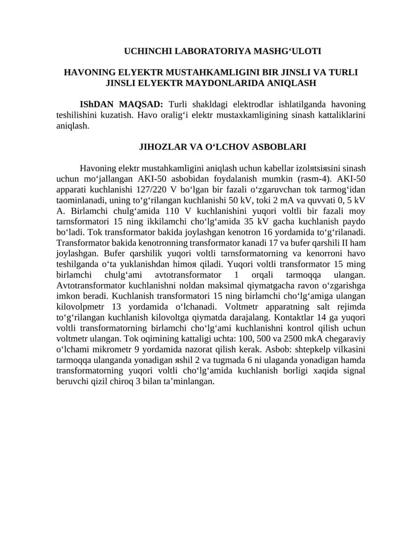UCHINCHI LABORATORIYA MASHG‘ULOTI