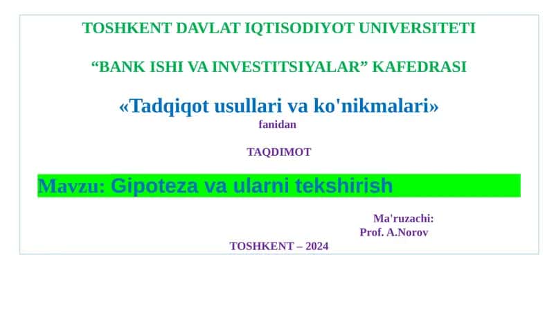 Tadqiqot usullari va ko'nikmalar