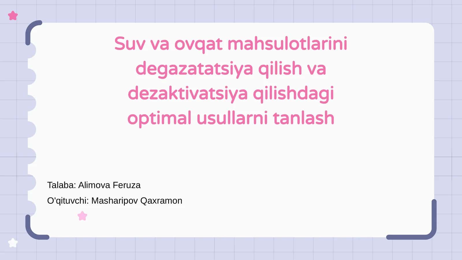 Suv va ovqat mahsulotlarini degazatatsiya qilish va dezaktivatsiya qilishdagi optimal usullarni tanlash