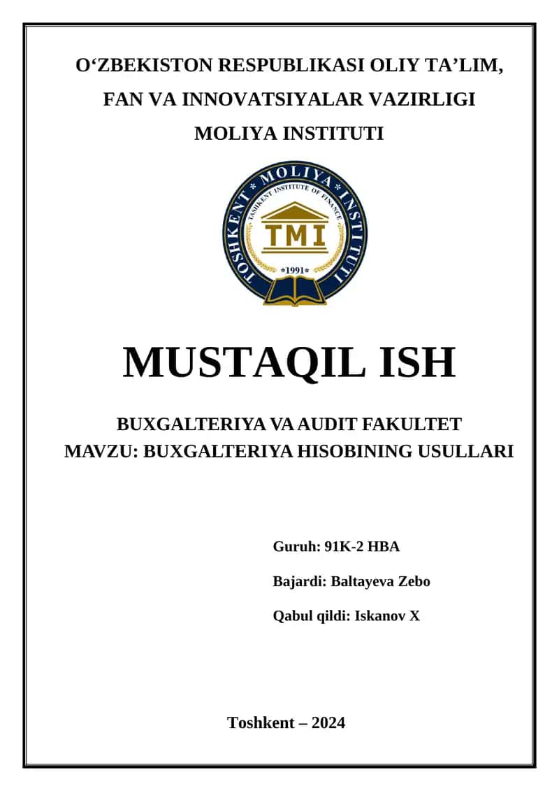 Buxgalteriya hisobining usullari
