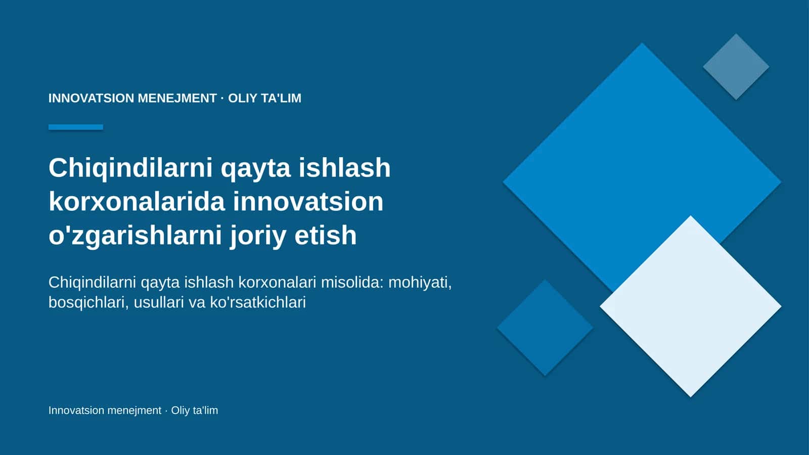 Innovatsion Menejment · Oliy Ta'līm
