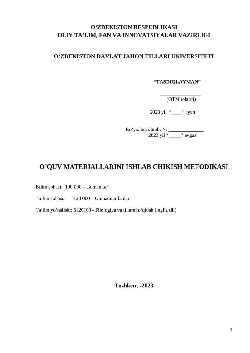 O’QUV MATERIALLARINI ISHLAB CHIKISH METODIKASI