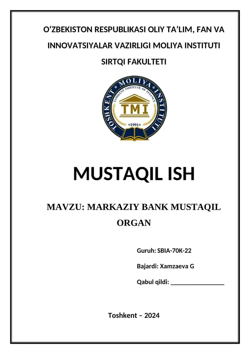 Markaziy Bank Mustaqil Organ