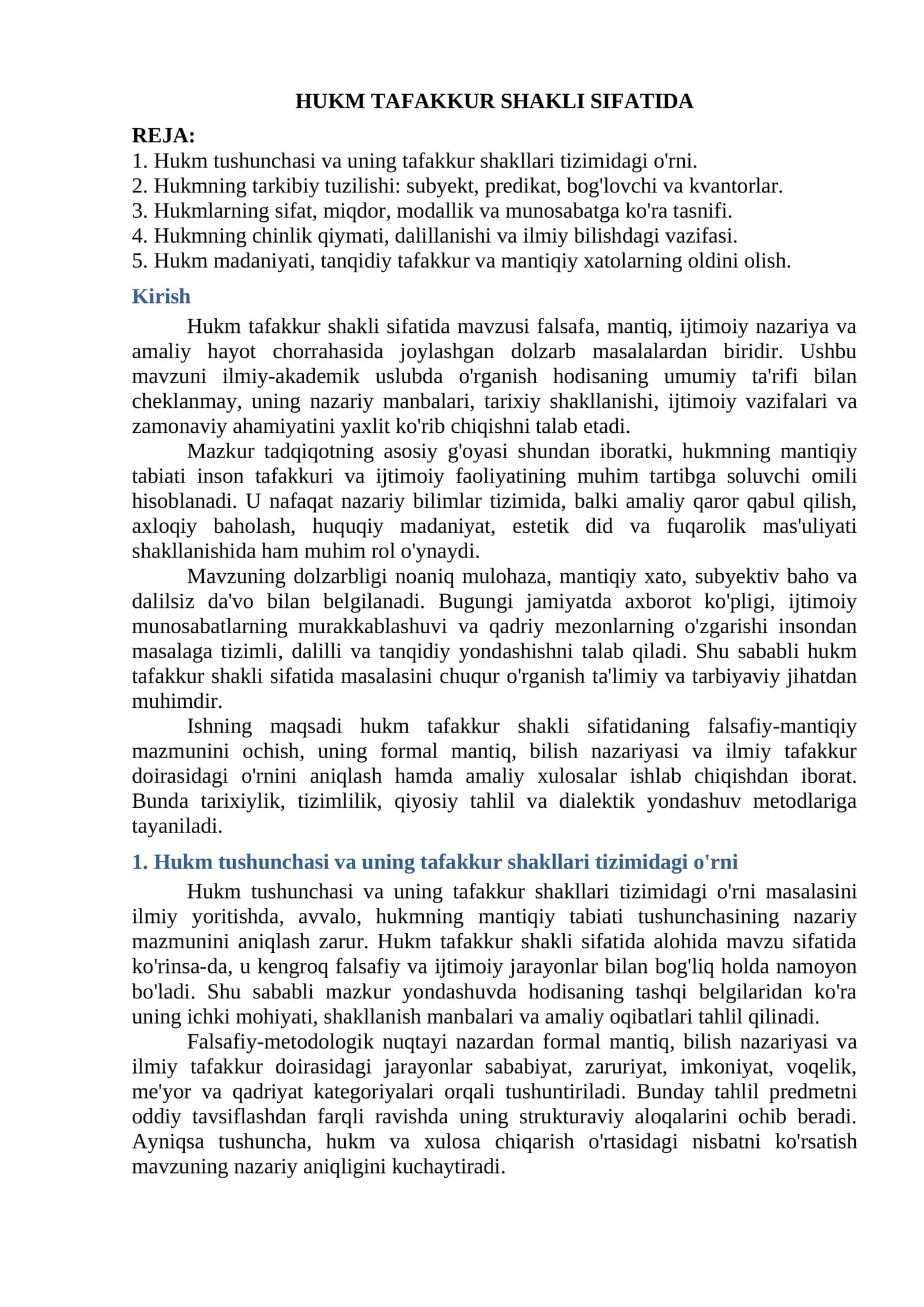HUKM TAFAKKUR SHAKLI SIFATIDA