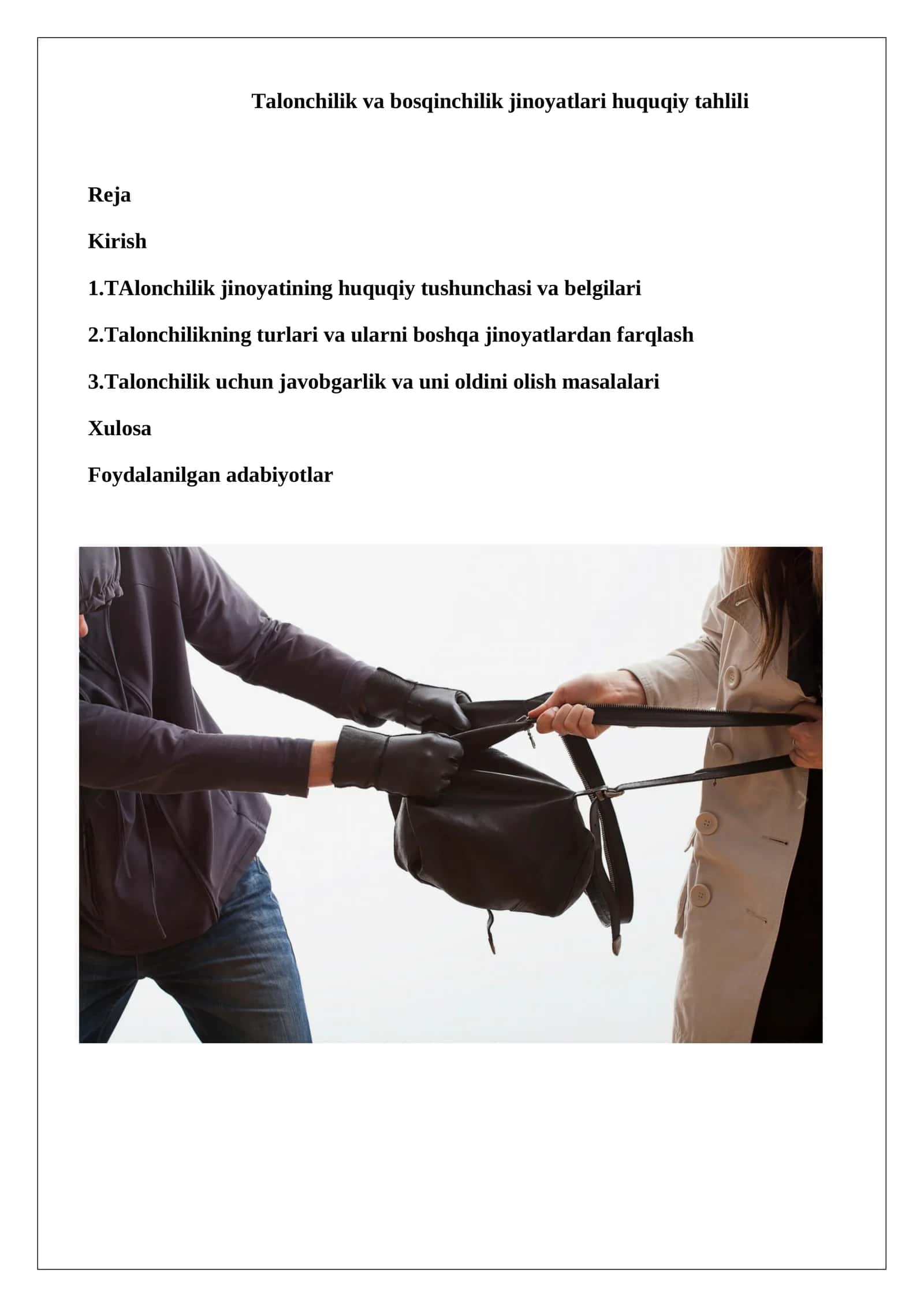Talonchilik va bosqinchilik jinoyatlari huquqiy tahlili