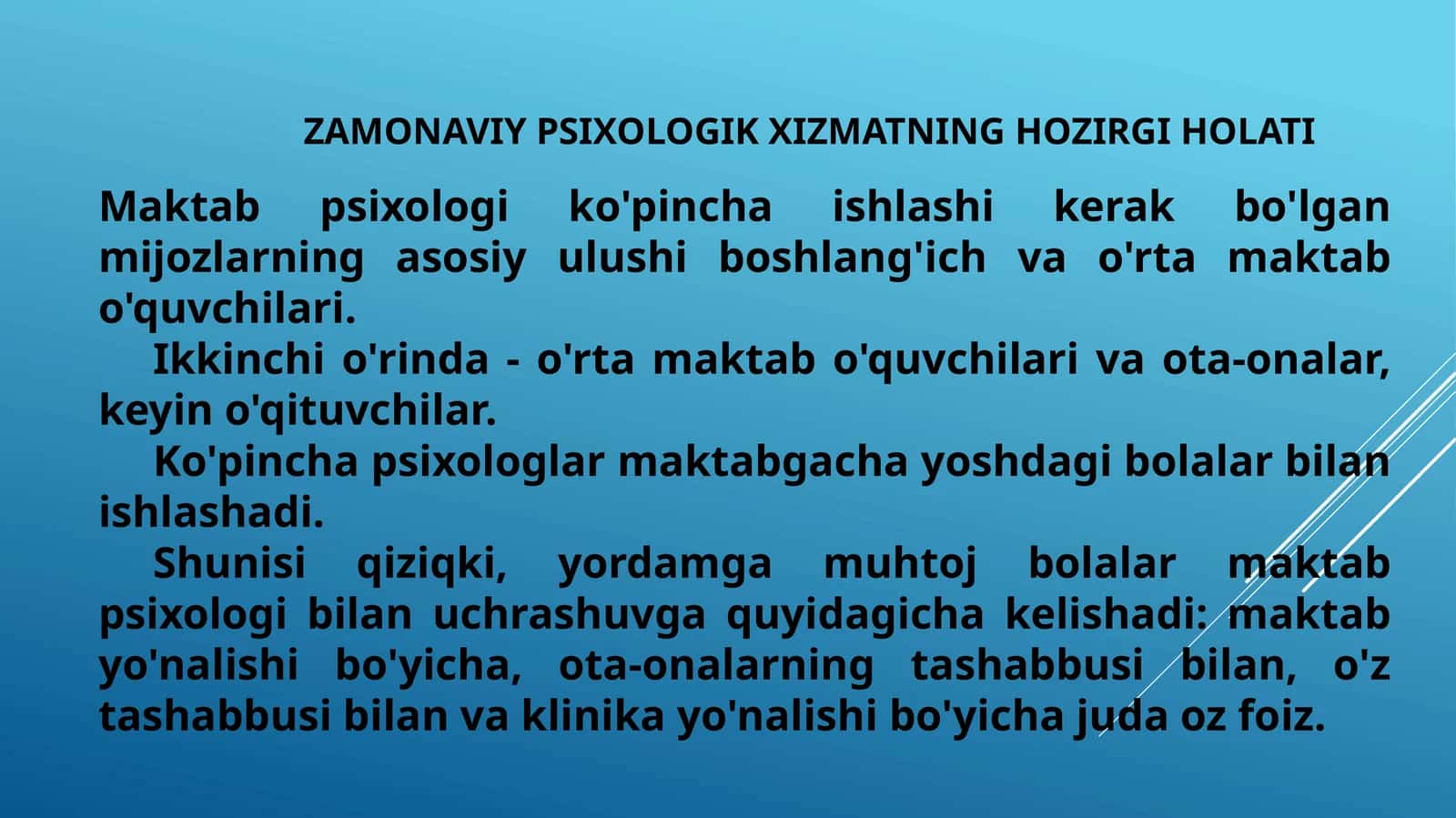 ZAMONAVIY PSIXOLOGIK XIZMATNING HOZIRGI HOLATI
