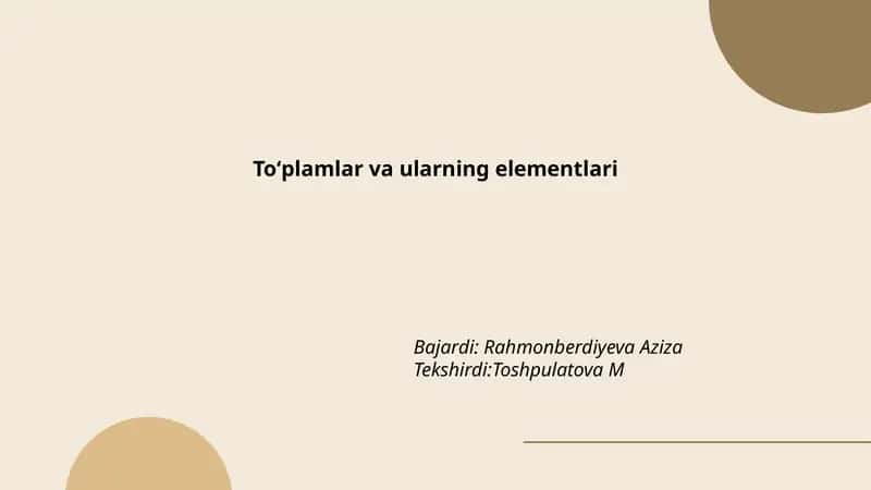 Toʻplamlar va ularning elementlari