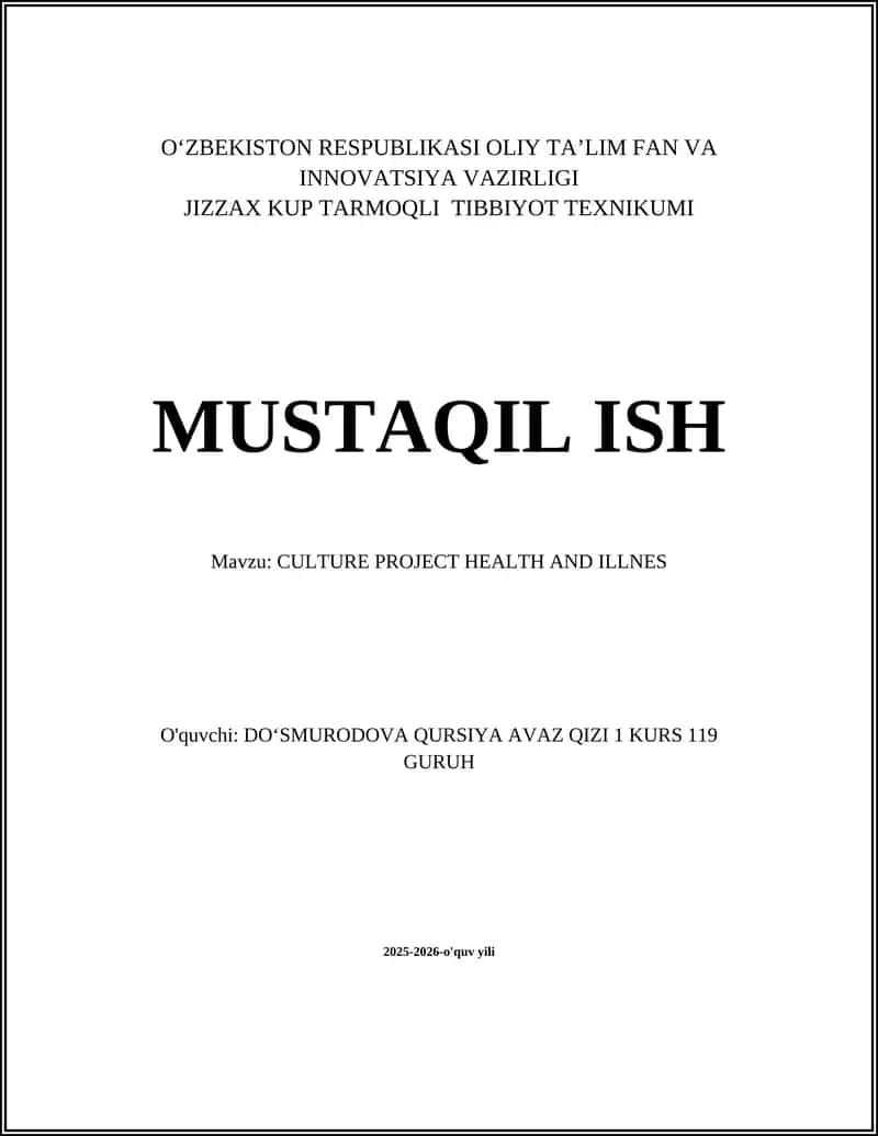 CULTURE PROJECT HEALTH AND ILLNESS