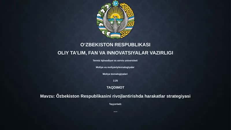 Õzbekiston Respublikasini rivojlantirishda harakatlar strategiyasi