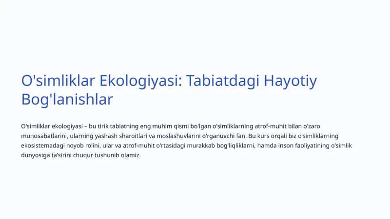 O'simliklar Ekologiyasi