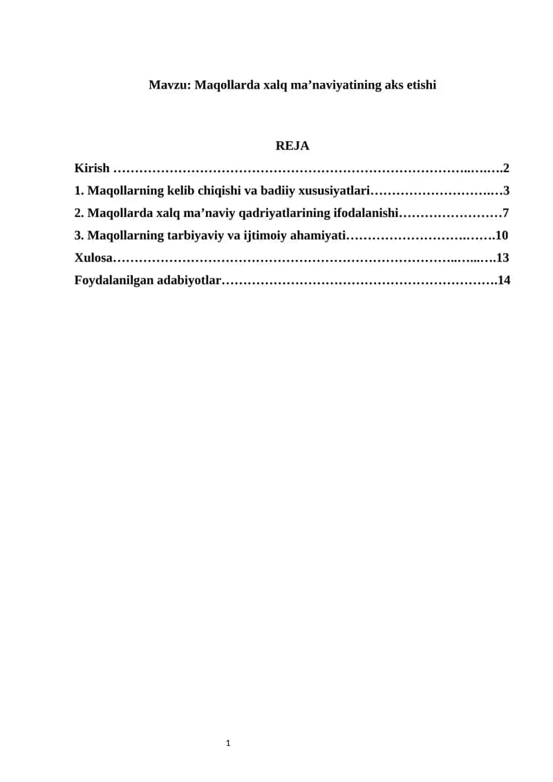 Maqollarda xalq ma’naviyatining aks etishi