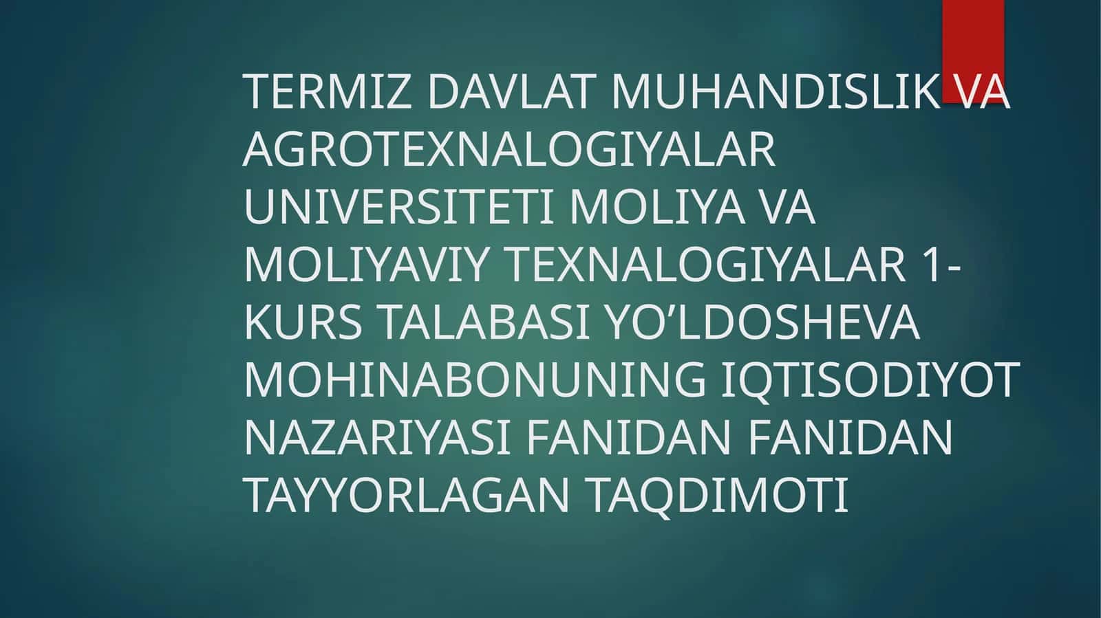 Moliyaviy Texnologiyalar 1-kurs Taqdimoti
