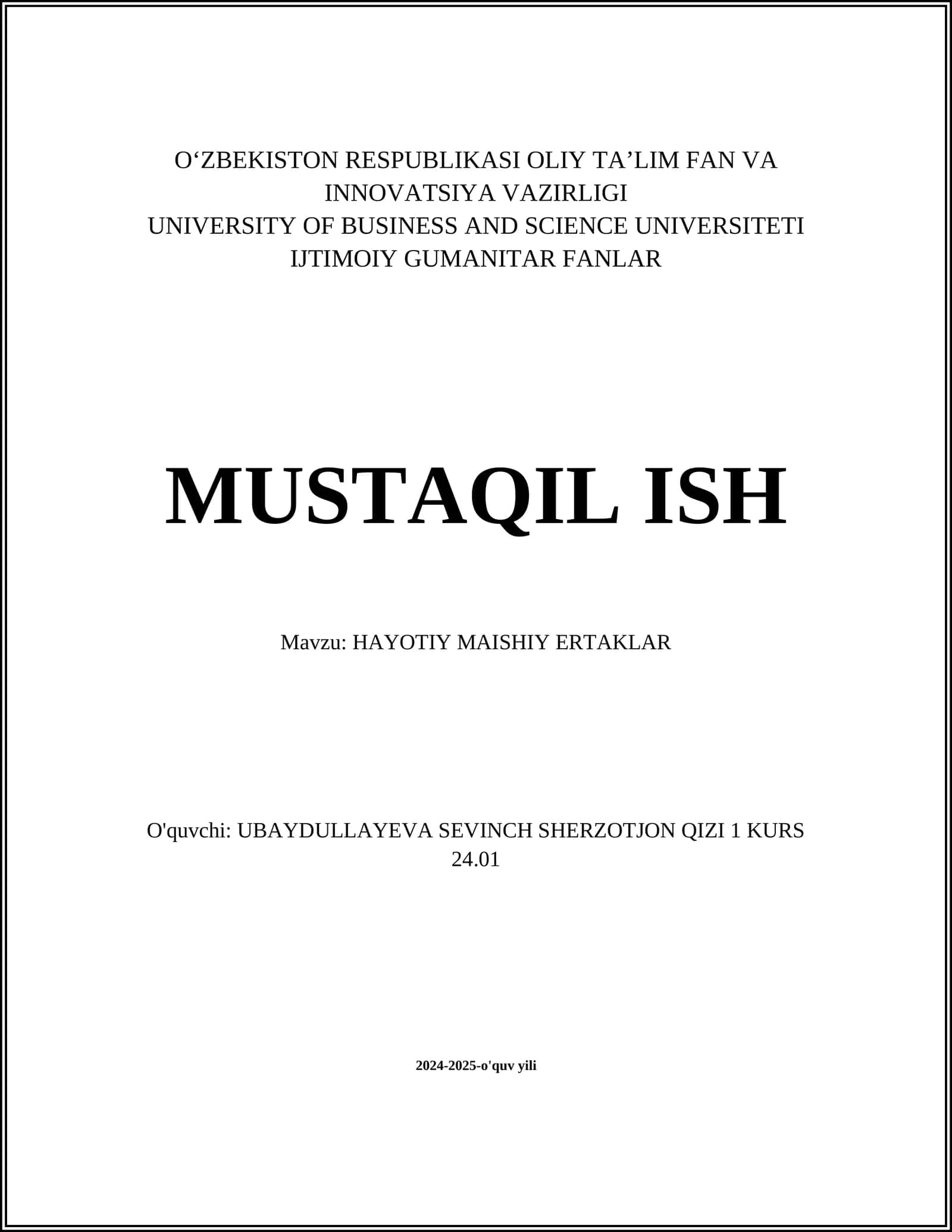 HAYOTIY MAISHIY ERTAKLAR