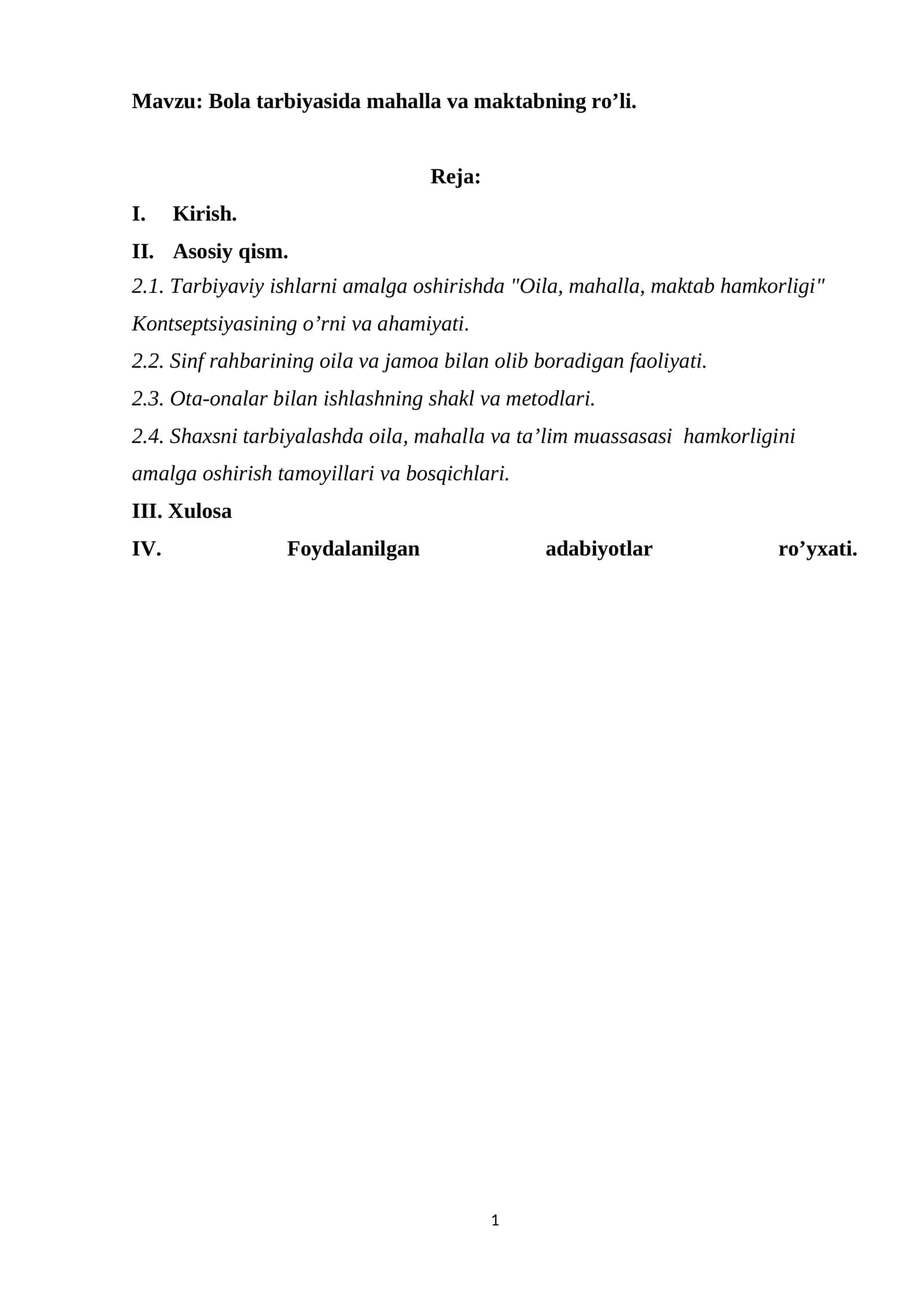 Bola tarbiyasida mahalla va maktabning ro’li