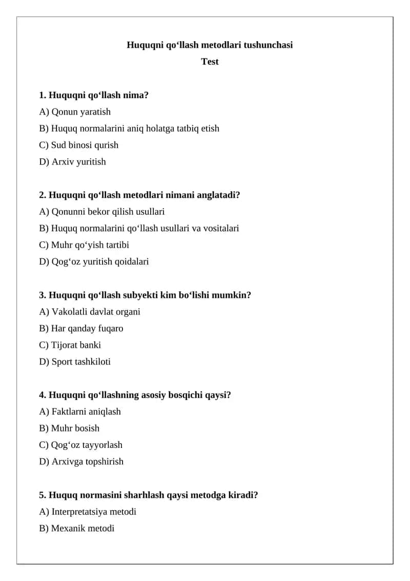 Huquqni qo‘llash metodlari tushunchasi