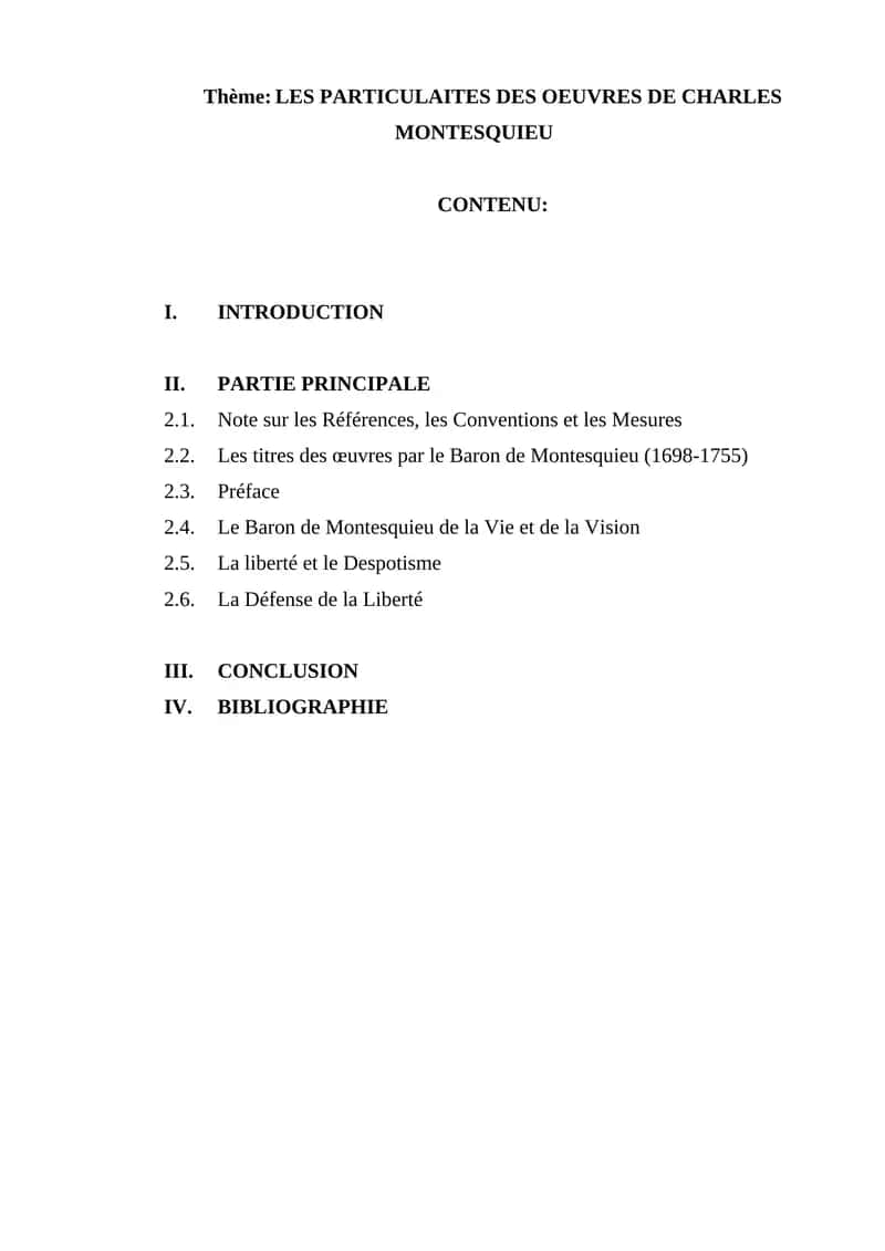 Les PARTICULARITÉS DES OEUVRES DE CHARLES MONTESQUIEU