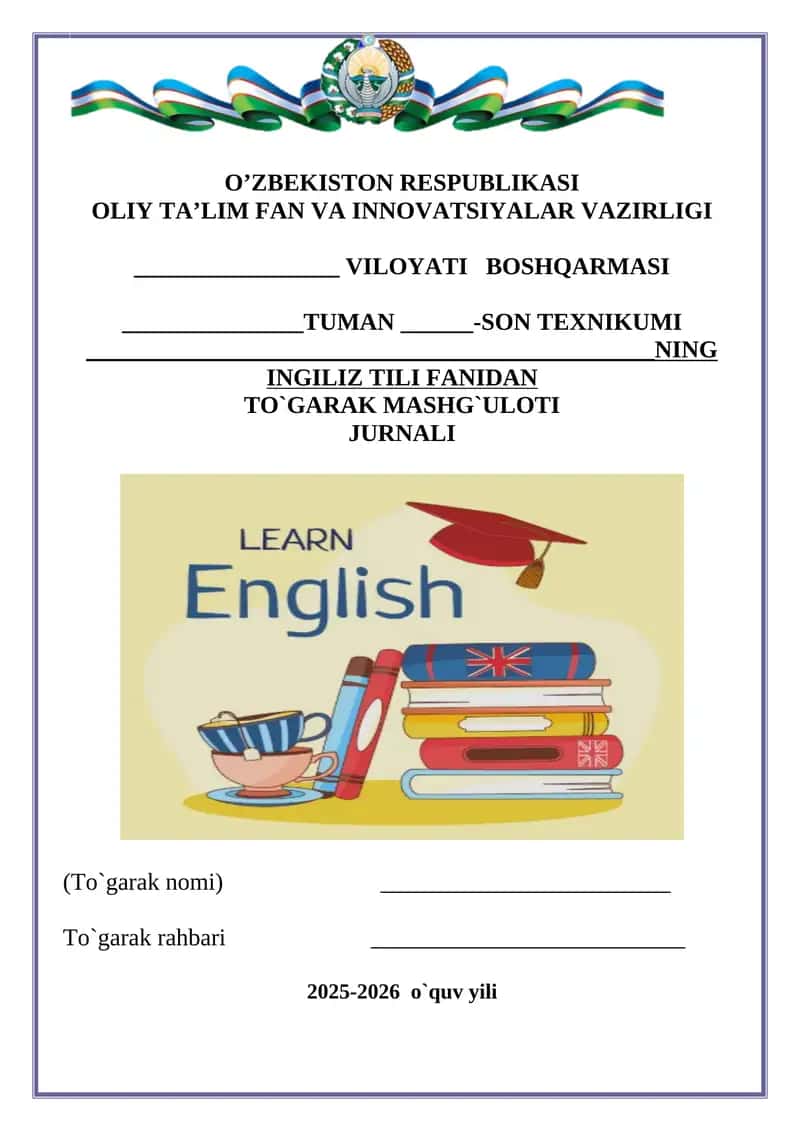 Texnikum uchun Ingiliz tili fanidan 40 soatlik to'garak