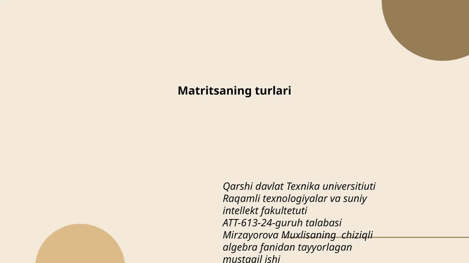 Matritsaning turlari