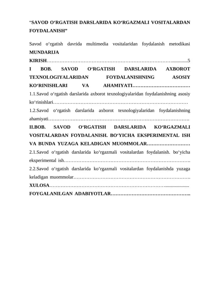 Savod o‘rgatish davrida multimedia vositalaridan foydalanish metodikasi