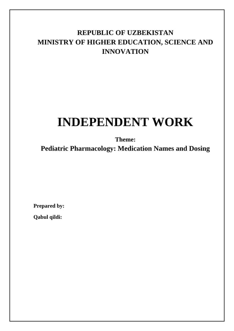 Pediatric Pharmacology: Medication Names and Dosing