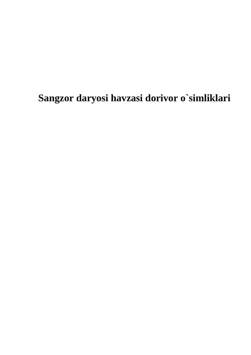 Sangzor daryosi havzasi dorivor o`simliklari
